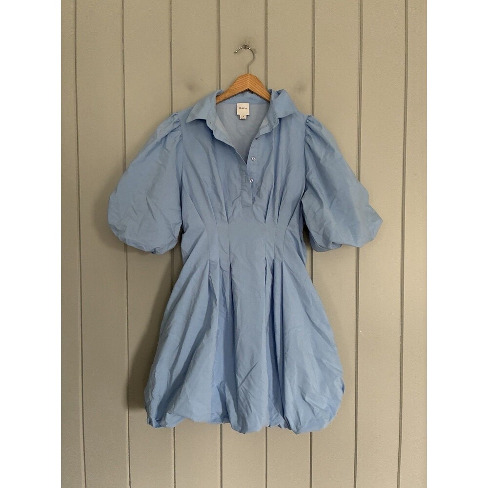 Anthropologie Maeve Dress S Small Collared Bubble-Hem Mini Light Blue